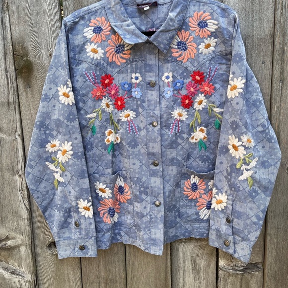 Johnny Was Jackets & Blazers - Johnny Was Blue Denim Button Detail